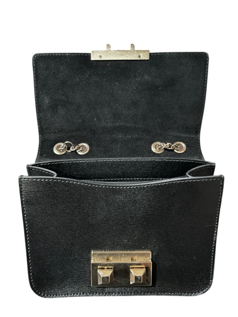 FURLA Bella Mini Crossbody Shoulder Handbag Black Saffiano Leather LIKE NEW - Picture 8 of 14